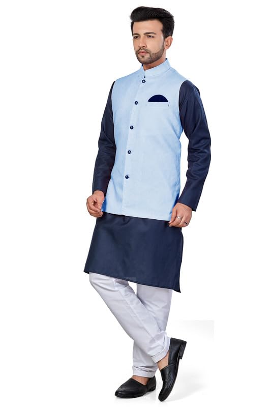 Be Active MenS Solid Linen Blend Kurta Pyjama 3 Piece Set || Men Kurta Pajama With Modi Jacket || Kurta Pajama Nehru Jacket For