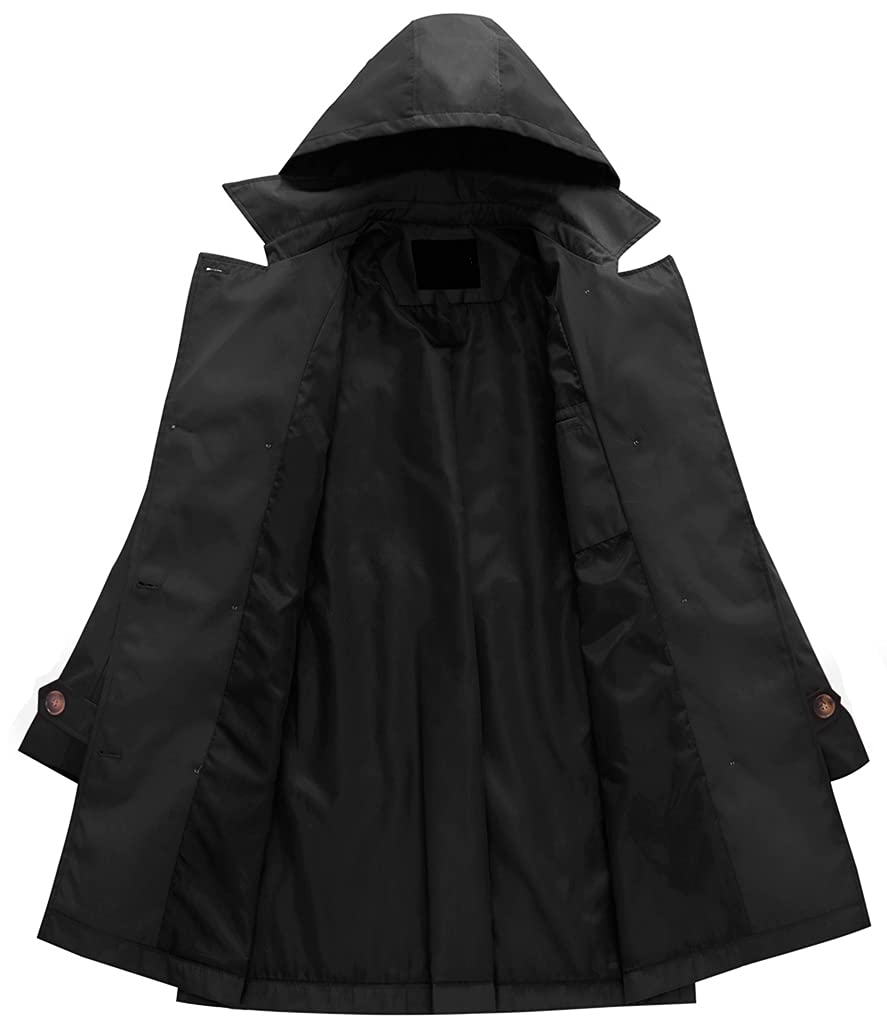 Chrisuno Women's Classic Oversized Hooded Windbreaker Rain Jacket Loose Coat Trench Coat Plus Size Black XL