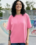 Bewakoof Womens Bubble Pink Round Neck Half Sleeve Oversized T-Shirt