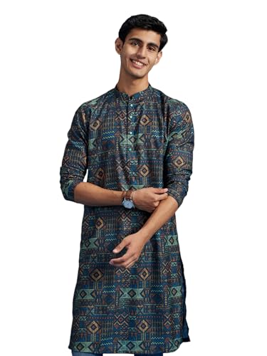 Diwas By Manyavar MenS Blended Viscose Printed Kurta (Teal Blue,L)