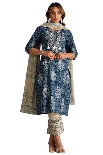 Soch Women Cotton Botanical Print Suit Set with Thread Work