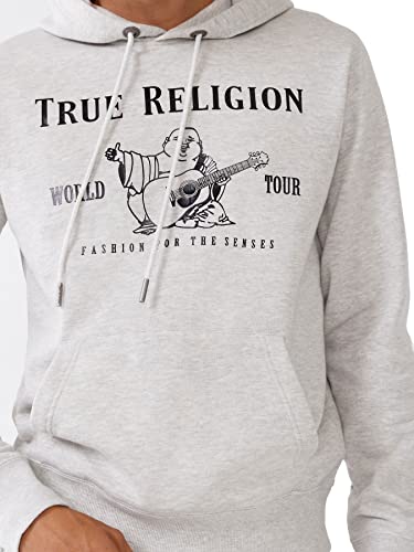 True Religion Men's Buddha Fleece Hoody, Oatmeal Heather/Metallic Blk, XX-Large