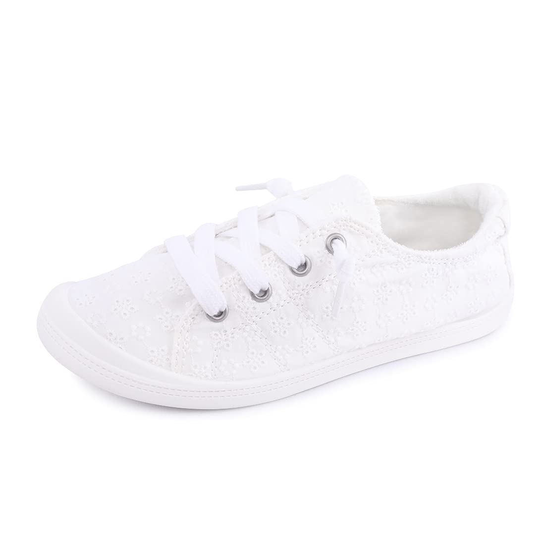Womens Slip On canvas Sneaker Low Top casual Walking Shoes classic comfort Flat Fashion Sneakers (White Dot 09)