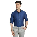Turtle Men 100% Cotton Dobby Slim Fit Blue Formal Shirt