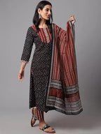 Tee Projekt WomenS Cotton Blend Straight Kurta Pant With Dupatta Set Ll Round Neck Kurta Ll Kurta Set For Women Black
