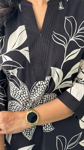 Lookmark WomenS Floral Printed Cotton Blend 3/4Th Sleeve Knee Length V-Neck Kurta And Palazzo Set For Women (Az-Lm-Og-Ks2204 Bl