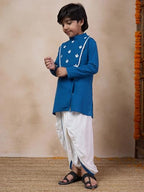 Pspeaches Boys Mandarin Collar Floral Yoke Design Regular Thread Work Kurta With Dhoti Pants (10-12Years)