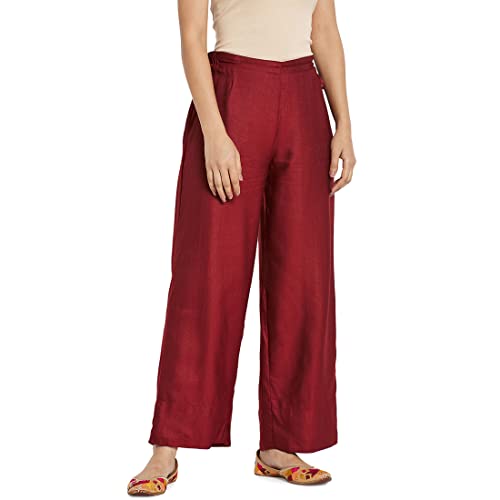 Fabindia Women Blend Drawstring Ijar Pant Viscose_M Maroon