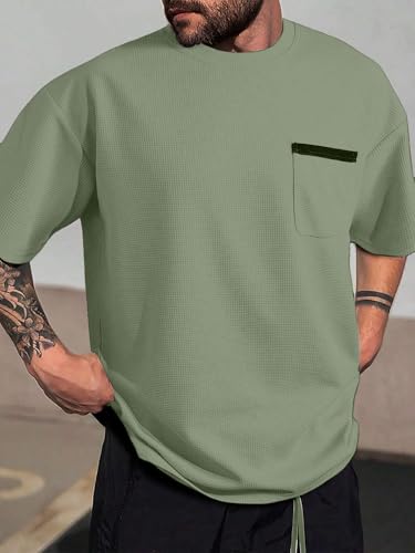 Indoprimo MenS Polyester T Shirt With Pocket Half Sleeves Round Neck Line Solid Pattern Loose Fit Classic Style And Standard Le