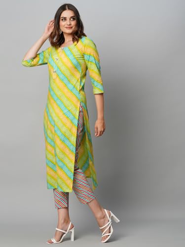 ANNI DESIGNER Womens Cotton Blend Straight Printed Kurta with Pant Set (Sumali Green-NW_XL_Green_X-Large)