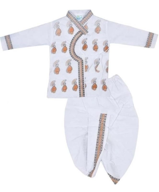Baby Boys Cotton Dhoti Kurta Set Traditional Ethenic Wear Cotton Full Sleeve Dohti Kurta Set For Kids (03 Month) 0-3