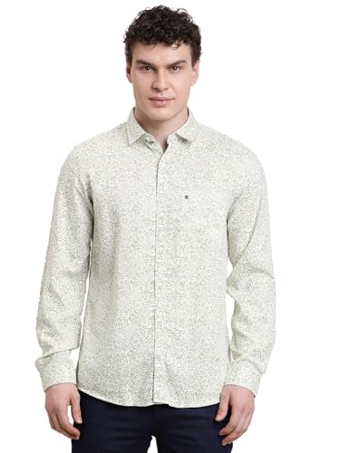 Turtle Men Slim Fit Printed Excel Linen Olive Casual Shirt