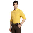 Turtle Men Cotton Linen Yellow Plain Slim Fit Full Sleeve Formal Shirt