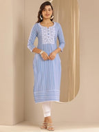 Libas WomenS Cotton Stripes Regular Kurtas (98262 Blue