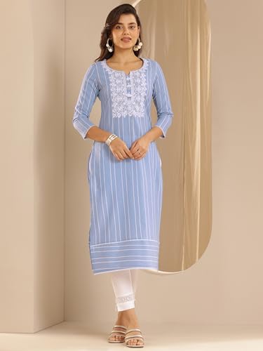 Libas WomenS Cotton Stripes Regular Kurtas (98262 Blue