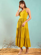 Rare WomenS Polyester Fit And Flare Maxi Dress (Ep8142A_Mustard