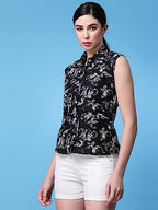 OOMPH! Summer Shirts for Women, Floral Printed, Black