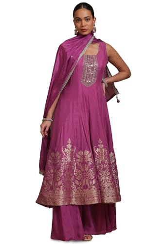 Soch Women Chinon Floral Print Suit Set with Mirror Work