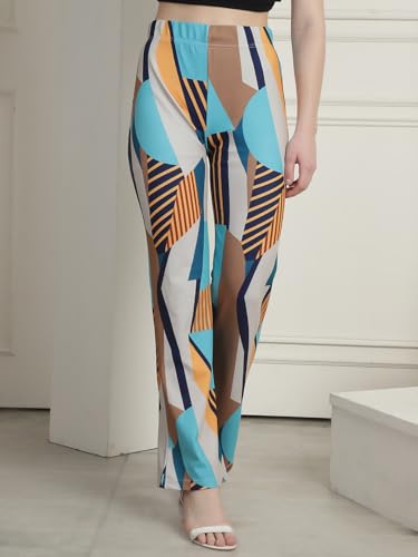 Preneum Womens Striped Wide-Leg High-Waisted Korean-Inspired Comfortable & Stylish and Formal Bell Bottom Trouser Pant, Blue &