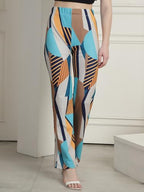 Preneum Womens Striped Wide-Leg High-Waisted Korean-Inspired Comfortable & Stylish and Formal Bell Bottom Trouser Pant, Blue &