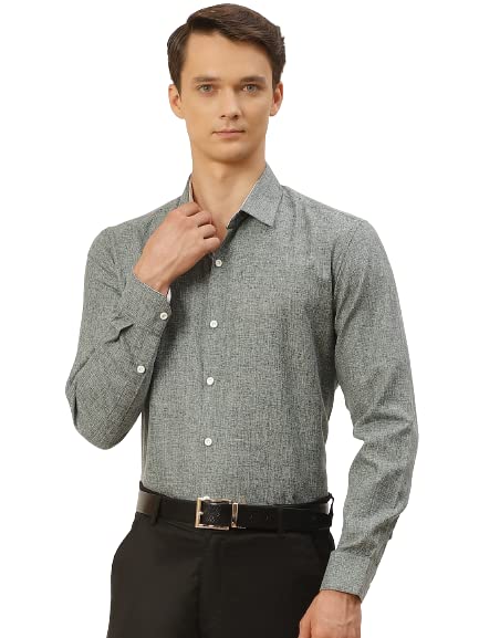 SOJANYA (Since 1958, Cotton Linen Bottle Green Formal Shirt, Size: 38