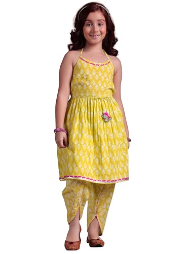 Libas Kids Womens Printed Cotton A-Line Kurti With Trousers