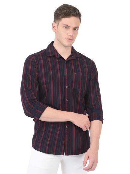 Turtle Men Cotton Dark Blue Slim Fit StripedShirts