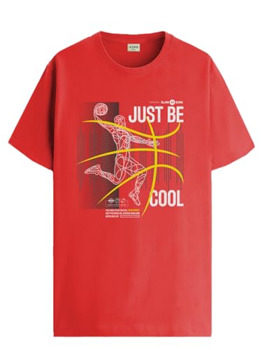 ADRO Men's Graphic Printed 100% Cotton T-Shirt - Regular Fit, Printed T-Shirts for Men (RN24-BCL-RD_Red_XL)