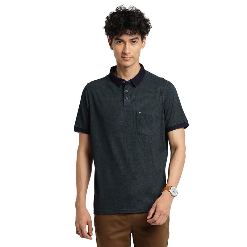 Turtle Men Cotton Green Self Design Polo Neck T-Shirts