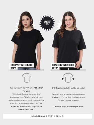 Bewakoof Womens The Panda Way Graphic Print Cotton T-Shirt- Oversized Fit, Round Neck