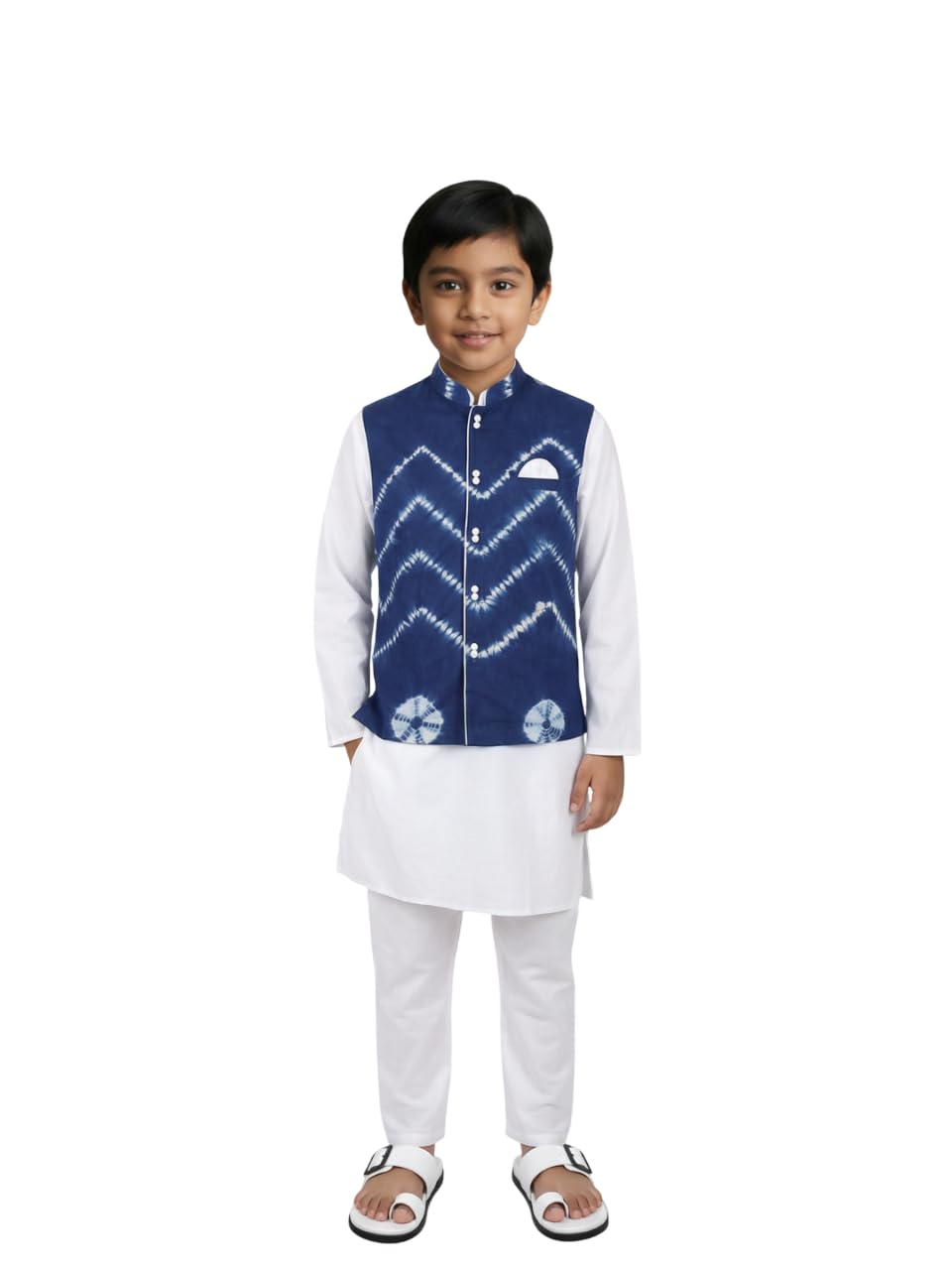 Pspeaches Boys Cotton Full Sleeve Mandarin Collar Solid Kurta & Pyjamas With Nehru Jacket 3 Piece Set|Ethnic Wear For Kids Boys| 14-15