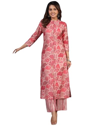 Gosriki Women'S Rayon Blend Straight Printed Kurta With Pant (Later Pink-Gs_L_Pink_Large)