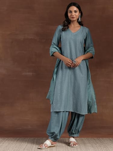 Libas Womens Self Design Silk Blend Straight Kurta With Salwar And Dupatta
