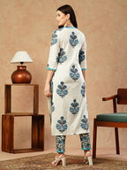 ANNI DESIGNER Womens Cotton Blend Straight Printed Kurta & Pant (Cheer White_M_White_Medium)