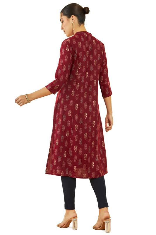 Soch Womens Rayon Floral Foil Print Straight Kurta With Pocket