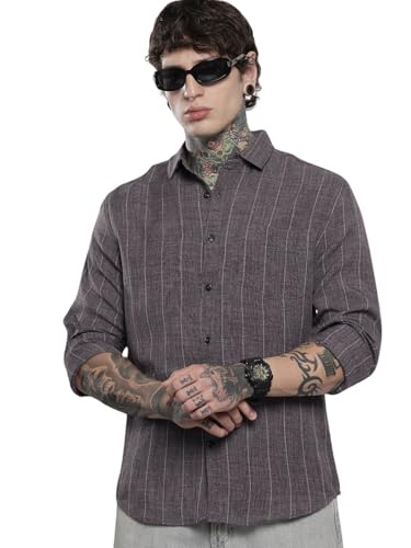 The Indian Garage Co Mens Slim Fit Vertical Striped Long Sleeves Shirt