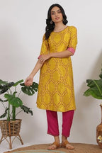 W For Woman Floral Printed Straight Shantung Kurta And Pants Set