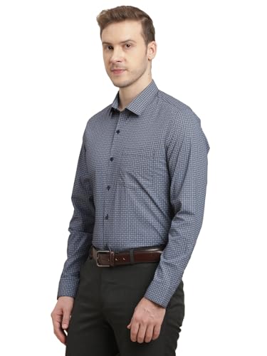 Turtle Men 100% Cotton Slim Fit Blue Printed Full Sleeve Formal Shirt