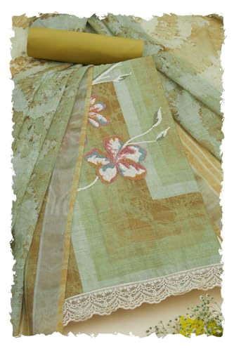 Soch Women Linen Abstract Print Unstitch Dress Material with Thread Work