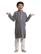 Manyavar Boys Viscose Chikankari Sequined Kurta Pyjama Set (2Pcs)(6-8 Years)
