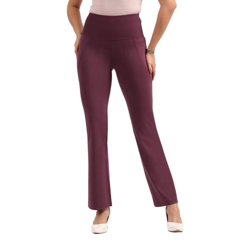 BlissClub Ultimate Flare Pants for Women Above 55 ft Tall | Ribbed Waistband, 4 Pockets | High Waist Trousers and Formal Pants 