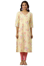 Aurelia WomenS Floral Printed Straight Kurta | V-Neck Kurta For Women | Printed Kurta For Women | Beautiful Regular Fit Kurta Fo