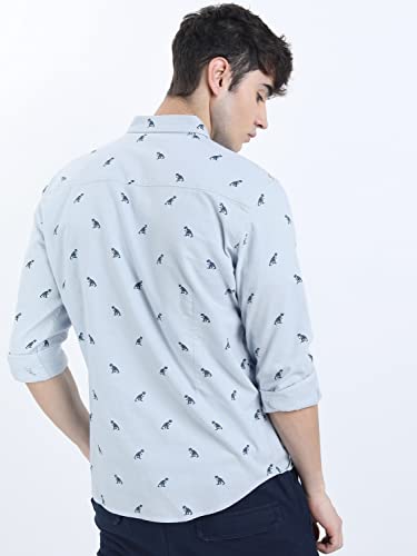 Ketch MenS Cotton Letter Print Straight Fit Shirt