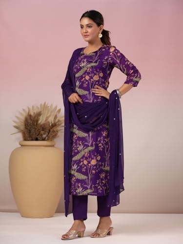 ANNI DESIGNER Womens Rayon Blend Printed Straight Kurta with Pant & Dupatta (GETO Blue_XL_Blue_X-Large)