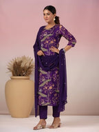 ANNI DESIGNER Womens Rayon Blend Printed Straight Kurta with Pant & Dupatta (GETO Blue_XL_Blue_X-Large)