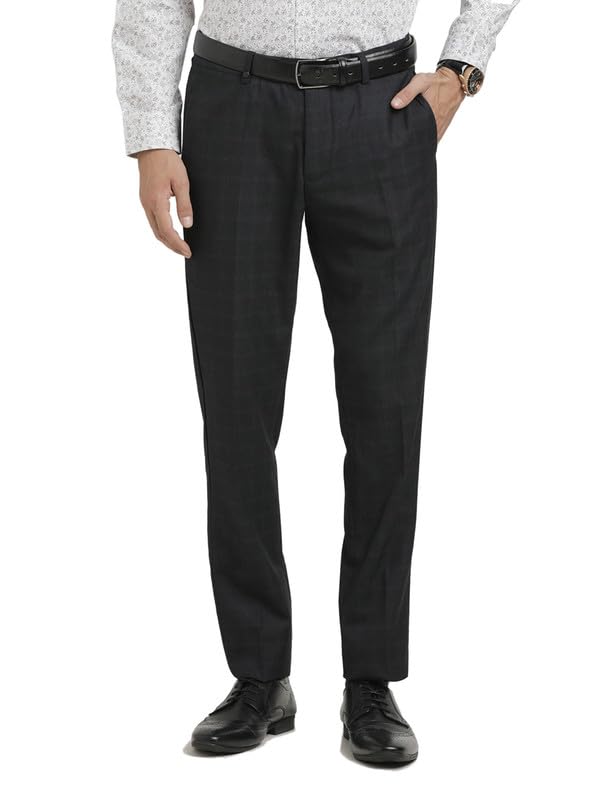 Turtle Men Terry Rayon Charcoal Self Design Ultra Slim Fit Formal Trouser