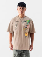 The Souled Store Official Tmnt: Booyashaka Mens And Boys Oversized Fit Graphic Printed Half Sleeve Cotton Light Brown Color Oversized Tshirt
