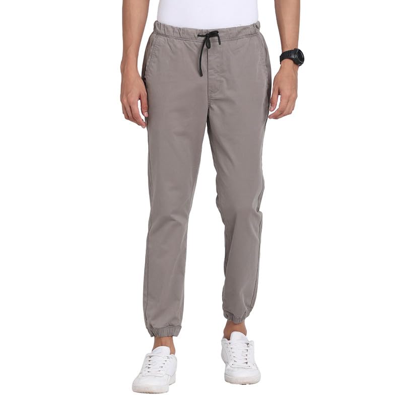 Turtle Men Cotton Stretch Grey Solid Jogger Fit Casual Trouser