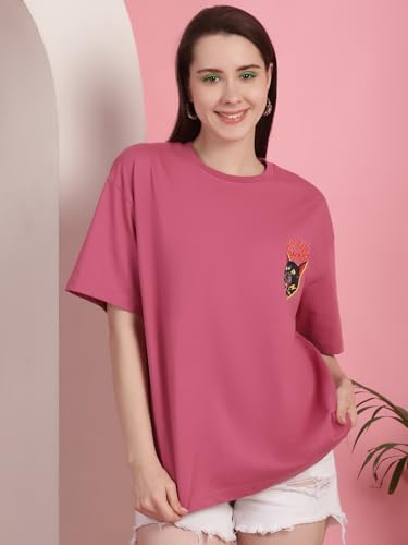 Preneum Womens Cotton Graphic Latest Printed Baggy Fit Drop-Shoulder Sleeves Cotton Oversized T-Shirt || Round Neck || Half Sle