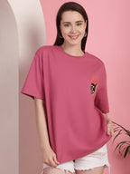Preneum Womens Cotton Graphic Latest Printed Baggy Fit Drop-Shoulder Sleeves Cotton Oversized T-Shirt || Round Neck || Half Sle